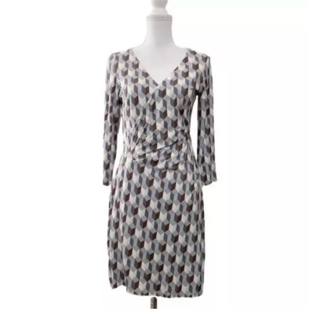 NEW Tyler Boe Dress Womens Small Faux Wrap Geometric Print Stretch Multicolor